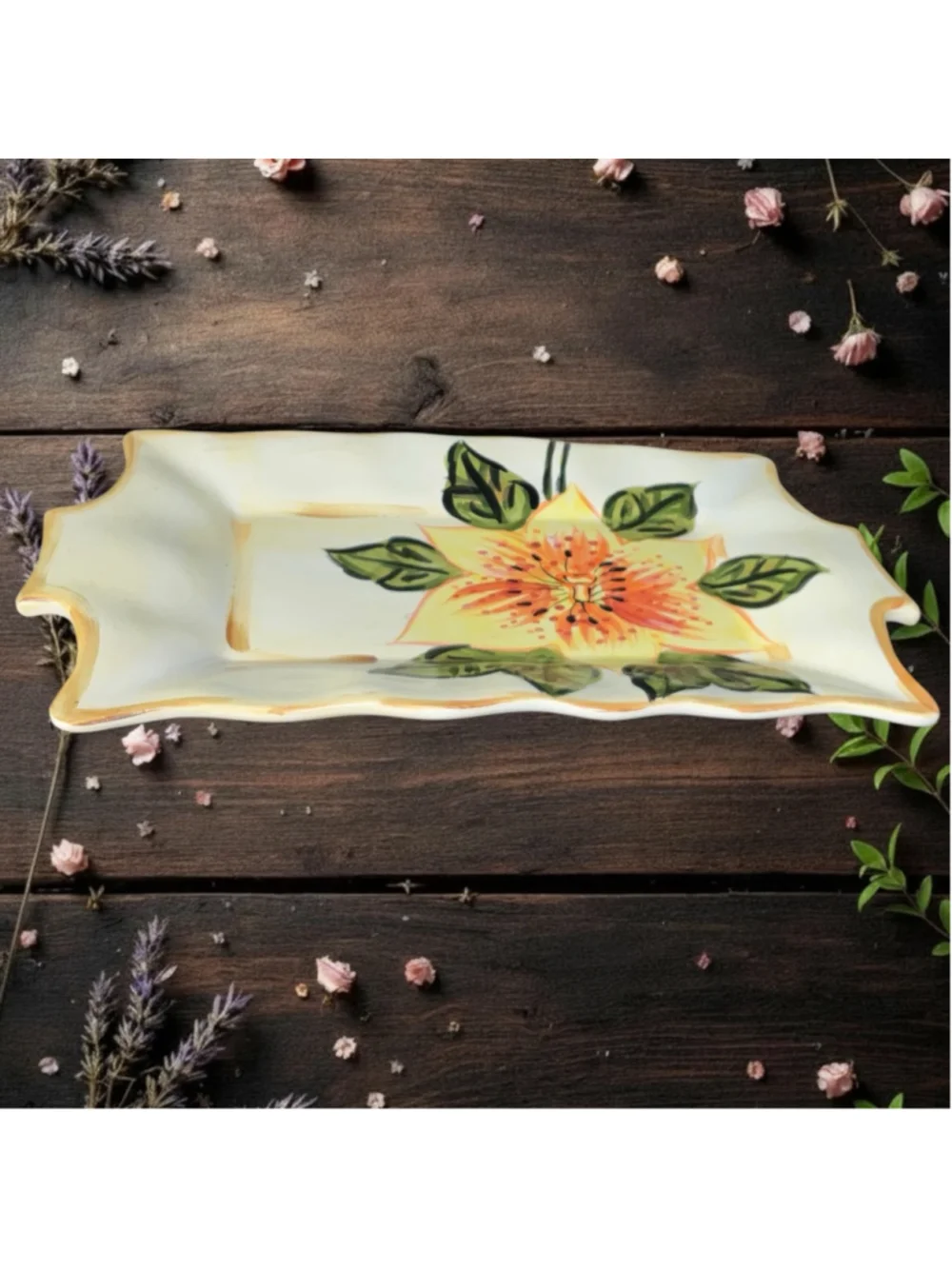 Boulevard Tabletops Unlimited Vintage Hand-Painted Ceramic Serving Platter